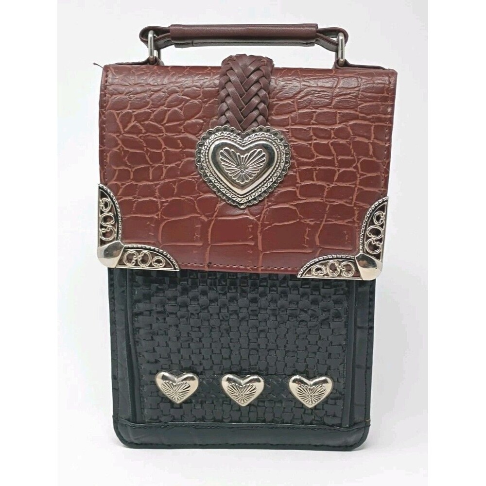 Brighton Like Organizer Crossbody Western Embossed Silver Heart Accent Purse